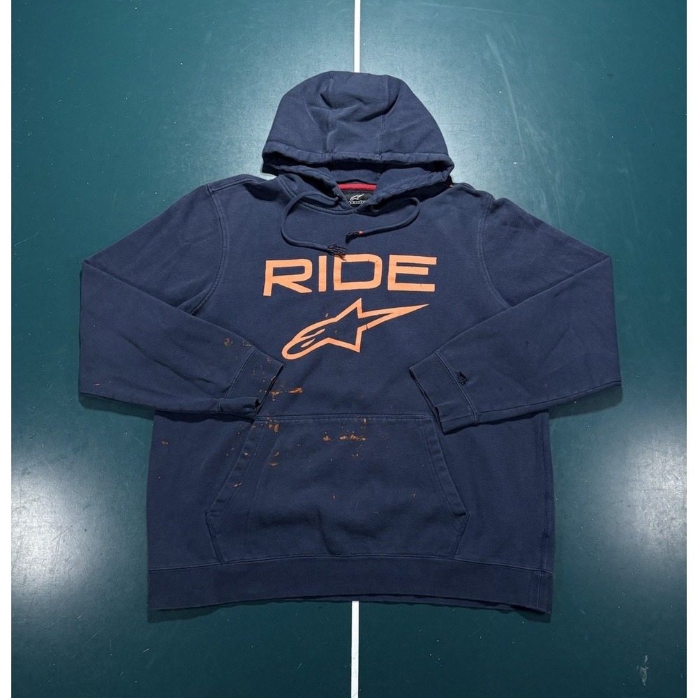 Alpinestars Ride 2.0 Hoodie Sweatshirt Men's XL Navy Blue Distressed Motocross